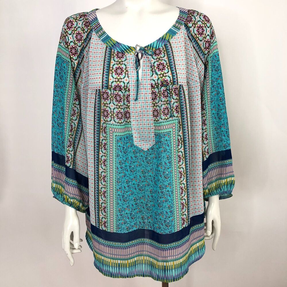 Fig And Flower Anthropologie 2X MINT Boho Womens Pullover Top Tunic Blouse